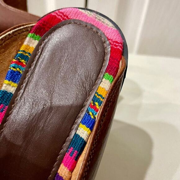 TEYSHA MULES SLIDE ON SHOES BOHEMIAN FRINGE 100% LEATHER/MAYAN TEXTILE Sz 6.5 - Picture 15 of 16